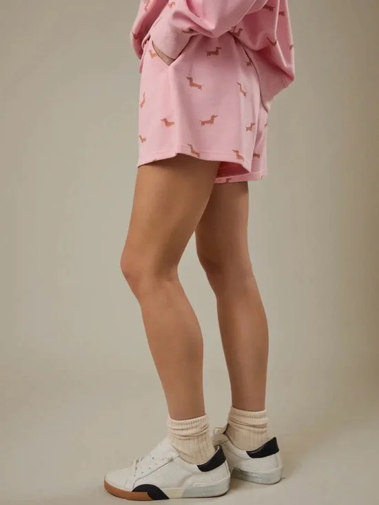 Women's Pink Dachshund-Print Hoodie and Shorts Set - Picture 4 of 6